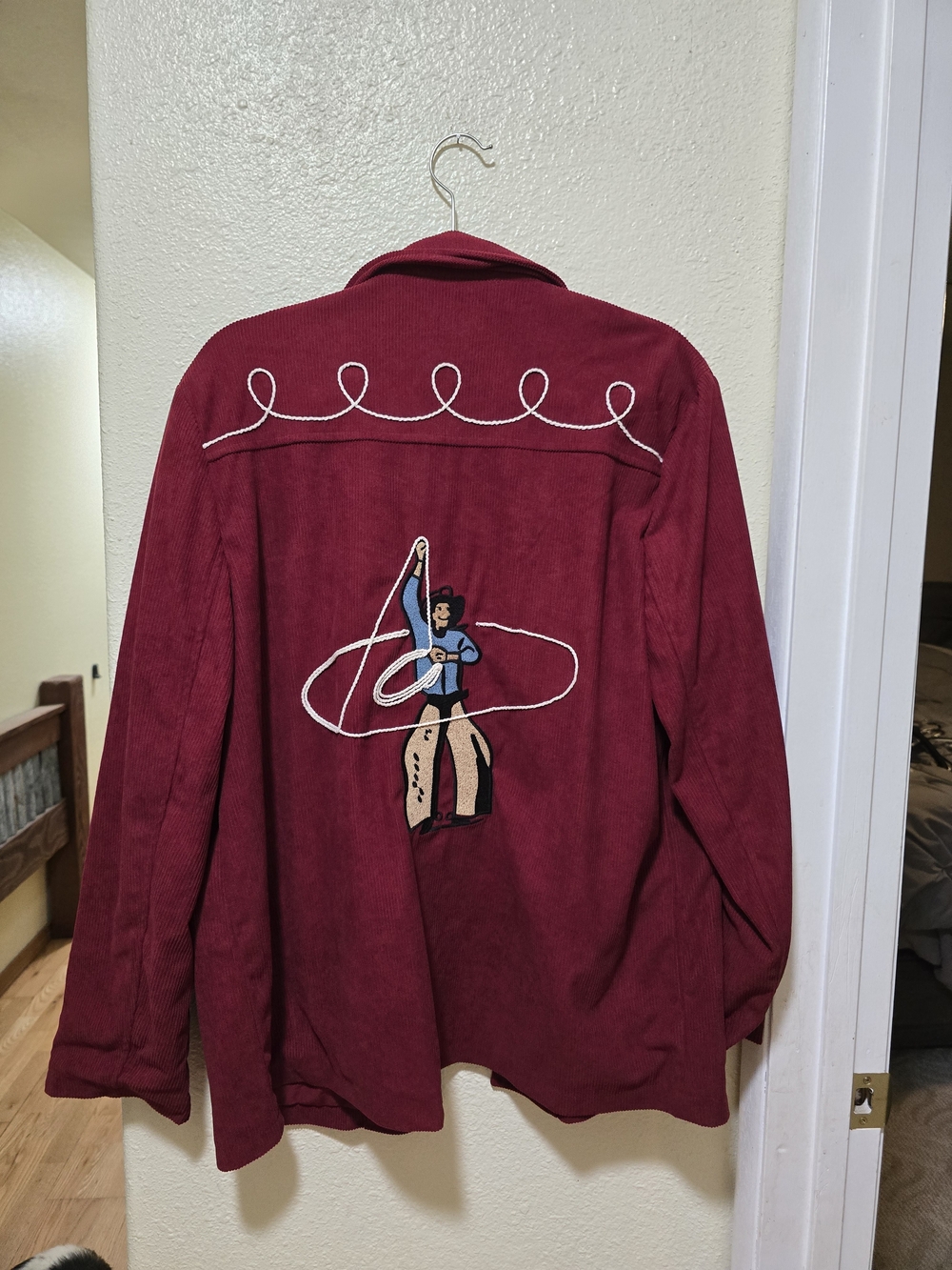 Turquoise Haven Burgundy Embroidered Corduroy Jacket